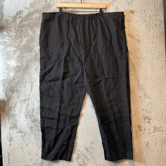 Eskandar Black 100% Linen Pull On Pants Size 3X Lagenlook Minimalist - Picture 1 of 7